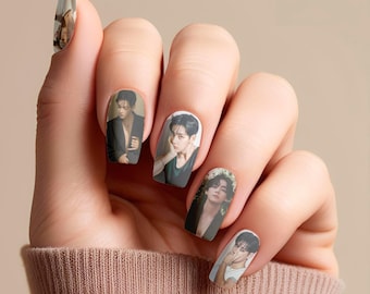 Adesivi per unghie K-Pop di Kim Tae V, trasferimento ad acqua, unghie per il tour dei concerti.
