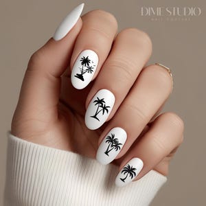 2PC Tropical Palm Tree Nail Decals - Black Palm Tree Sunset Nail Art - Vacation Nail Designs - Summer Nail Art
