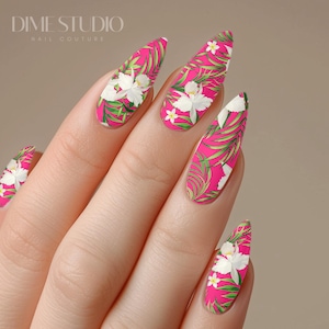 NEW* White & Pink Hibiscus Tropical Floral Nail Decals Water Transfer Nail Wraps For Acrylic, Gel X, Press On Nail Extensions
