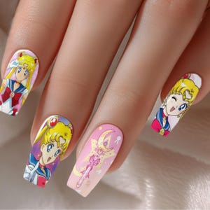 Sailor Girl Kawaii Anime Nail Wraps 2 - Sailor Moon Nail Decals - Water Transfer Decal - Girly Manicure Accessories for Extensions