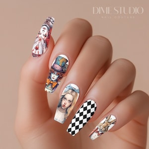 Halloween Nail Decals Alice In Wonderland Hatter Red Queen Cheshire Cat Water Transfer Nail Art