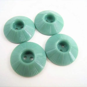 4 Vintage Green Plastic Buttons 3/4&quot; Wide Repurpose Upcycle Crafts Jewelry Necklace Bracelet Scrapbooking Dome Design