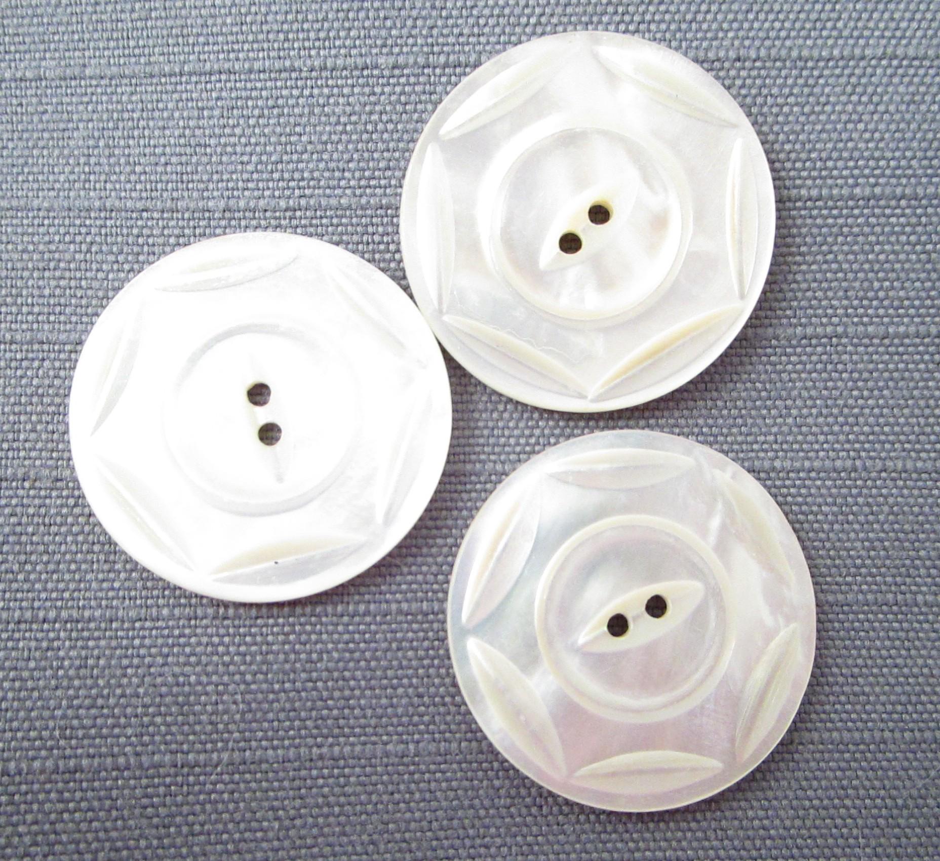 3 Vintage Carved Mother of Pearl Shell Buttons: White Shabby Cottage ...