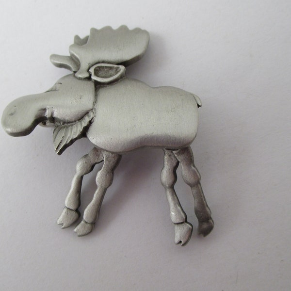 Vintage Spoontiques Pewter Moose Articulated Pin Brooch Jewelry Upcycle Repurpose Assemblage Crafts Broach