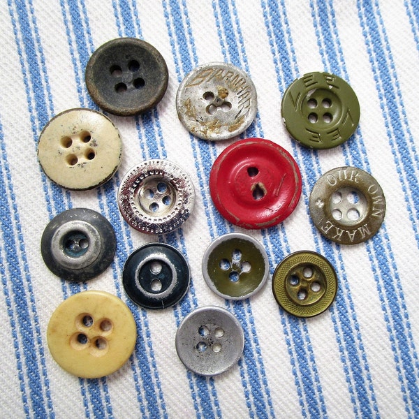 Lot Antique Work Clothes Wooden Buttons Distressed Paint Metal LEE Composite Rustic Wedding  Crafts Jewelry Repurpose