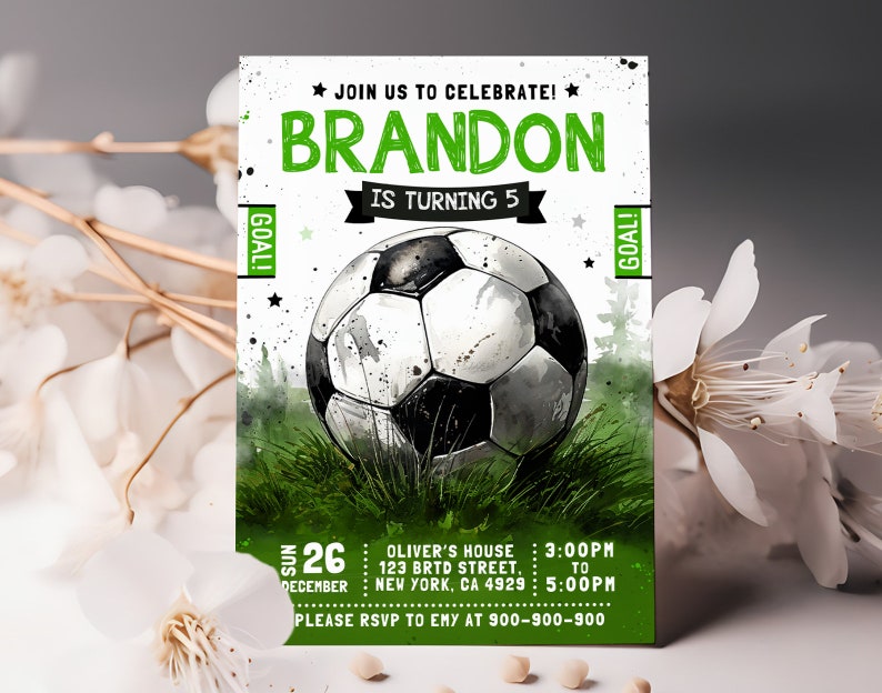 Soccer Birthday Invitation, Editable Boy Soccer Invitation, BS2401 image 2