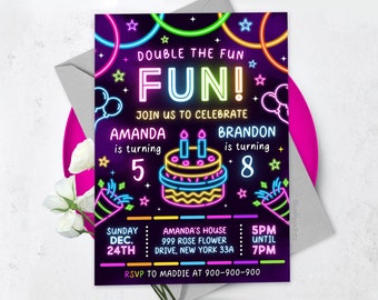 Invitación de cumpleaños para hermanos, invitación de cumpleaños conjunta, invitación de cumpleaños doble, BS2401