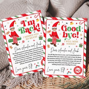 Carta de elfo, carta de llegada de elfo, carta de regreso de elfo, carta de regreso de elfo para Navidad, carta de despedida de elfo, plantilla editable de Canva 04MN