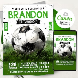 Soccer Birthday Invitation, Editable Boy Soccer Invitation, BS2401 image 1