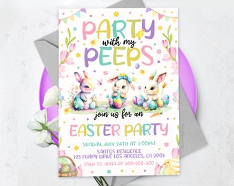 Easter Egg Hunt Invitation, Party with Peeps, Easter Bunny Invitation, Easter Party Invite, Editable Canva TemplateBS2401