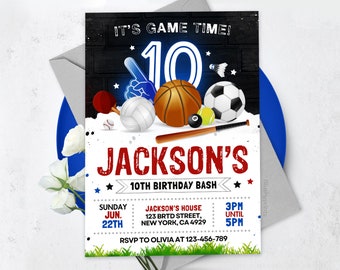 Sports Invitation, Sports Invites, Sport Theme Invite, All Stars Sports Invitation, Canva Editable Template BSP2401