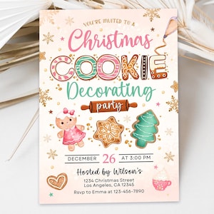 Christmas Cookie Decorating Party Invitation, Holiday Party Invite Cookie Party Gingerbread, Editable Canva Template 02