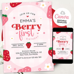 Berry First Birthday Invitation Template, Berry First Birthday Invitation, Berry First Birthday Invitation, BS240203M