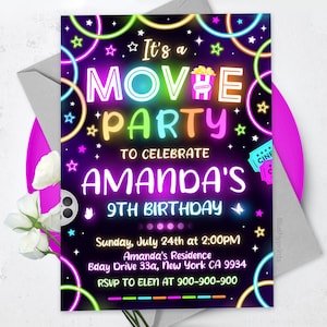 Movie Birthday Invitation, Cinema Birthday Invitation, Pop on over Birthday Invitation, Movie Ticket Invitation, BS2401