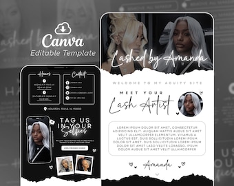 Szablon harmonogramu Lash Tech Acuity, Branding Lash Tech, Strona internetowa Lash Tech, Szablon Canva, Biały Ripped BS2405
