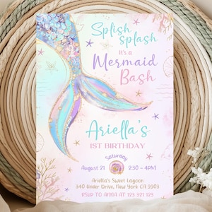 Meerjungfrau-Geburtstagseinladung, Mermaid Bash unter dem Meer-Geburtstag einladen, Meerjungfrau lädt ein, bearbeitbares Canva BS2402 Bild 3