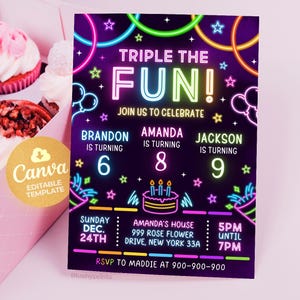 Triple Birthday Invitation, Siblings Birthday Invitation, Joint Birthday Invitation, BS2501