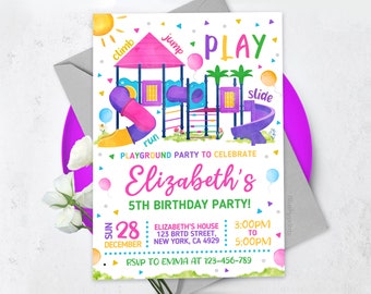Playground Birthday Invitation EDITABLE, Park Party Invitation, Outdoor Party Invite, Girl Birthday Invites, BS2402