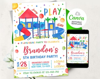 Playground Birthday Invitation EDITABLE, Park Party Invitation, Outdoor Party Invite, Boy Birthday Invites, BS2401