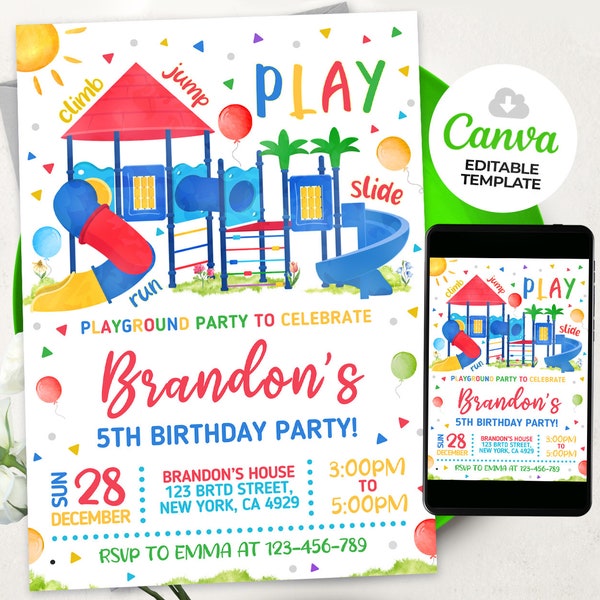 Playground Birthday Invitation EDITABLE, Park Party Invitation, Outdoor Party Invite, Boy Birthday Invites, BS2401