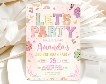 Invito con toppa, invito di compleanno retrò per ragazza, festa a tema college, invito preppy, modello stampabile, BP2869