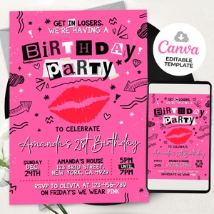 Pink Girls Birthday Invitation, Girls invitation, Girl Birthday party, Girl pink party, Mean, BS2401
