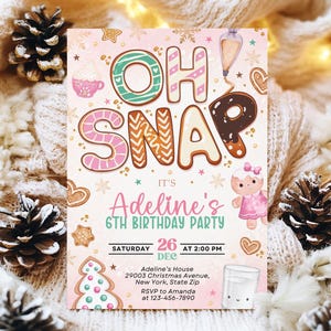 Christmas Cookie Birthday Invitation Oh Snap, Cookie Birthday Party, Christmas Birthday Invites for Girl Editable Canva Template 01