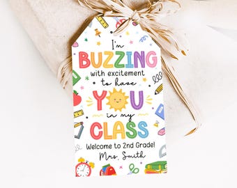Back to School Gift Tag, I'm Buzzing With Excitement Tag, Printable Back To School Tag, First Day Of School Gift Tag, Canva Template