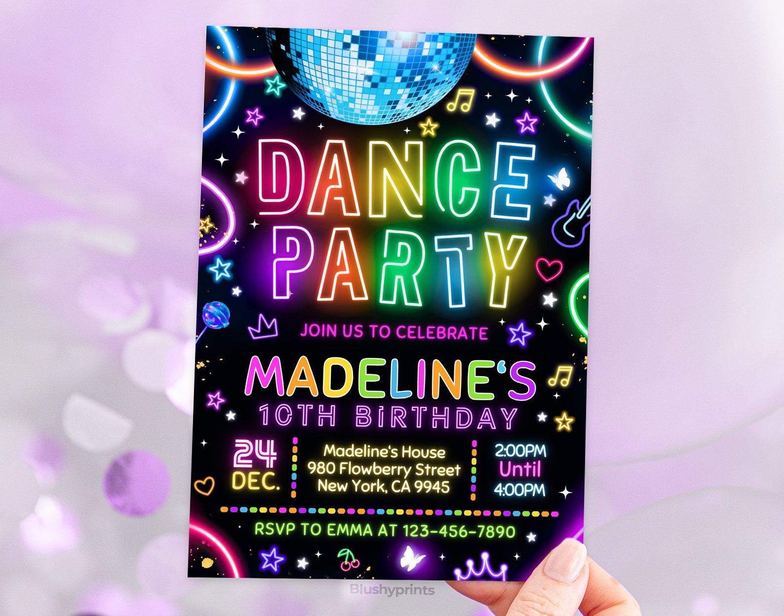 dance-party-birthday-invitation-neon-glow-invite-glow-dance-invitation-neon-invitation-bs2401-etsy
