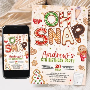 Christmas Cookie Birthday Invitation Oh Snap, Cookie Birthday Party, Christmas Birthday Invites for Boy Editable Canva Template 02
