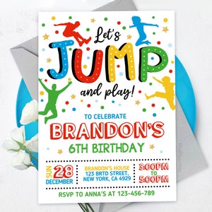 Jump Party Birthday Invitation, Trampoline Invitation, Bounce house party, BS2404