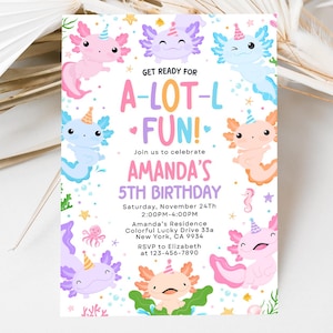 Axolotl Birthday Invitation Template, Axolotl Birthday Invitation, Under Sea Birthday Invitation, Editable Canva Template BS2501