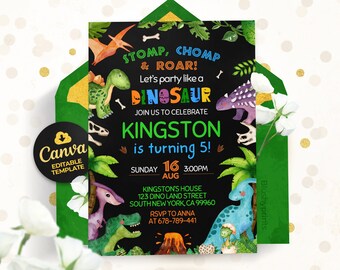 Editable Dinosaur Birthday Party Invitation Template, Dinosaur Birthday Invitation, BS2402