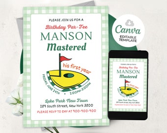 Masters Party Birthday Invitation,  Let's Par-Tee, Golf First Birthday, Mastered First Year, SPEC01