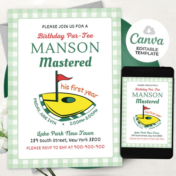 Masters Party Birthday Invitation,  Let's Par-Tee, Golf First Birthday, Mastered First Year, SPEC01