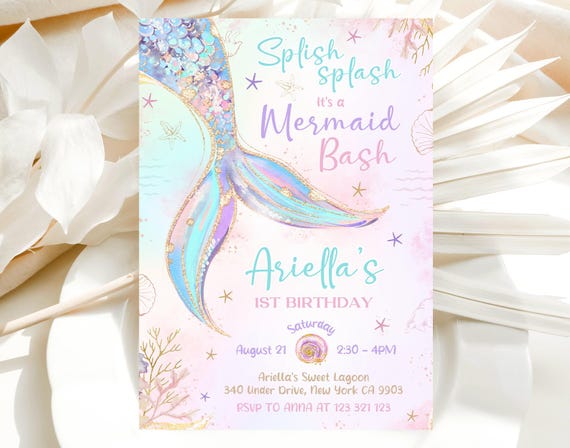 Mermaid Birthday Invitation, Mermaid Bash Under the Sea Birthday Invite, Mermaid Invites BPMI01