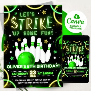 Editable Bowling Invitation, Bowling Birthday Invitation, Kids Bowling Invitation, Let&#39;s Strike Up Some Fun, BS2401
