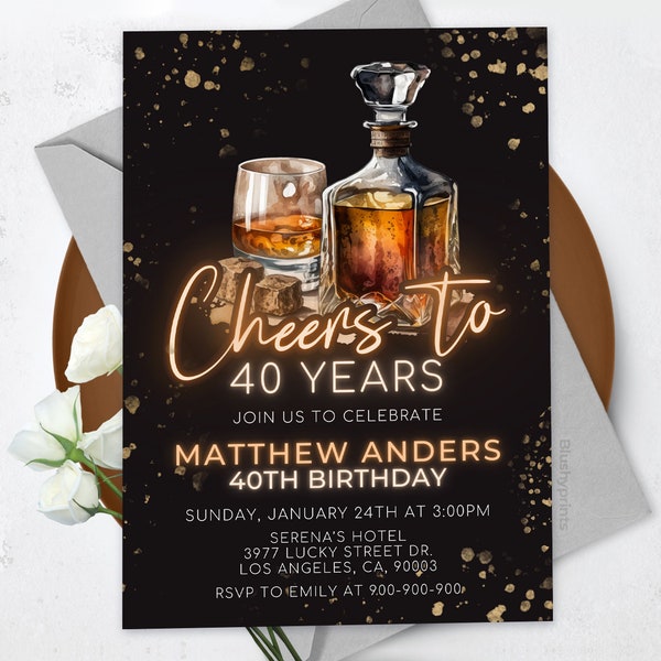 Editable Whiskey Birthday Invitation, Editable Adult Men Birthday Invite, 30th 40th 50th Any Age, BS2401