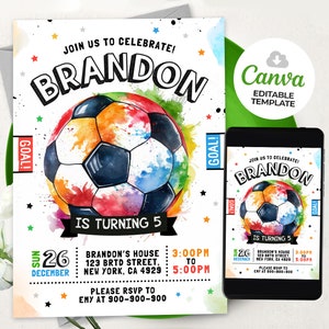 Soccer Birthday Invitation, Editable Boy Soccer Invitation, BS2402