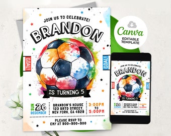 Soccer Birthday Invitation, Editable Boy Soccer Invitation, BS2402