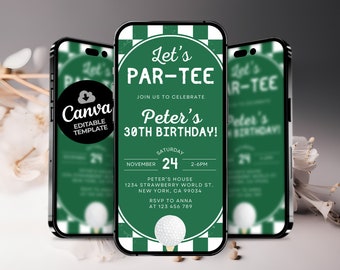 Golf Birthday Text Invitation, Let's Par-Tee Birthday Invite, Golf Birthday Celebration, Canva Editable Template 0104M