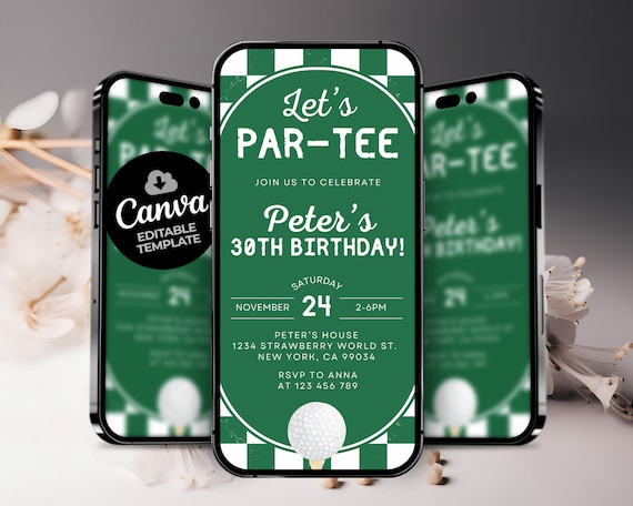 Golf Birthday Text Invitation, Let's Par-Tee Birthday Invite, Golf Birthday Celebration, Canva Editable Template 0104M
