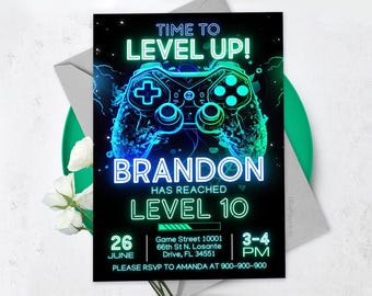 Video Game Birthday Invitation, Gamer Birthday Invitation, Editable Level Up Invitation, Boy Birthday Invite BS240801