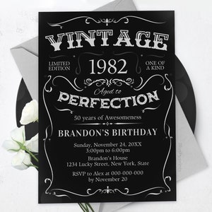 Editable Men Birthday Invitation, 50th Vintage Birthday Invitation, Whiskey Invitation, BS2401