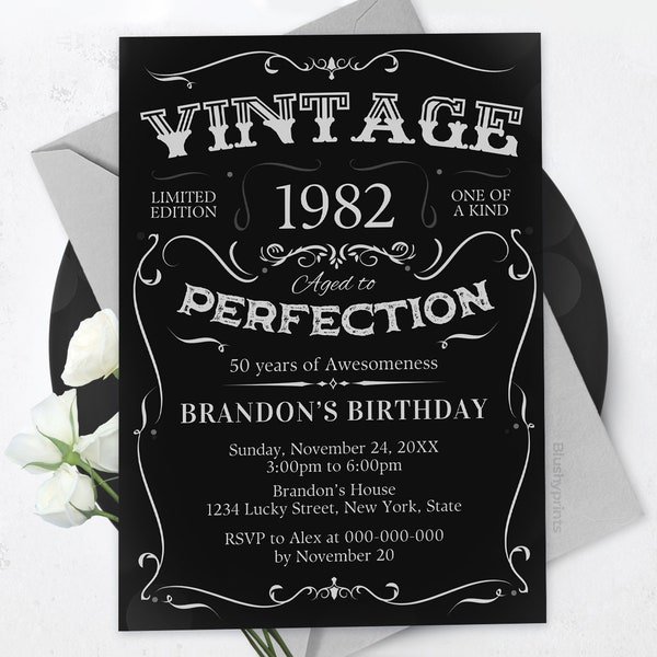 Editable Men Birthday Invitation, 50th Vintage Birthday Invitation, Whiskey Invitation, BS2401