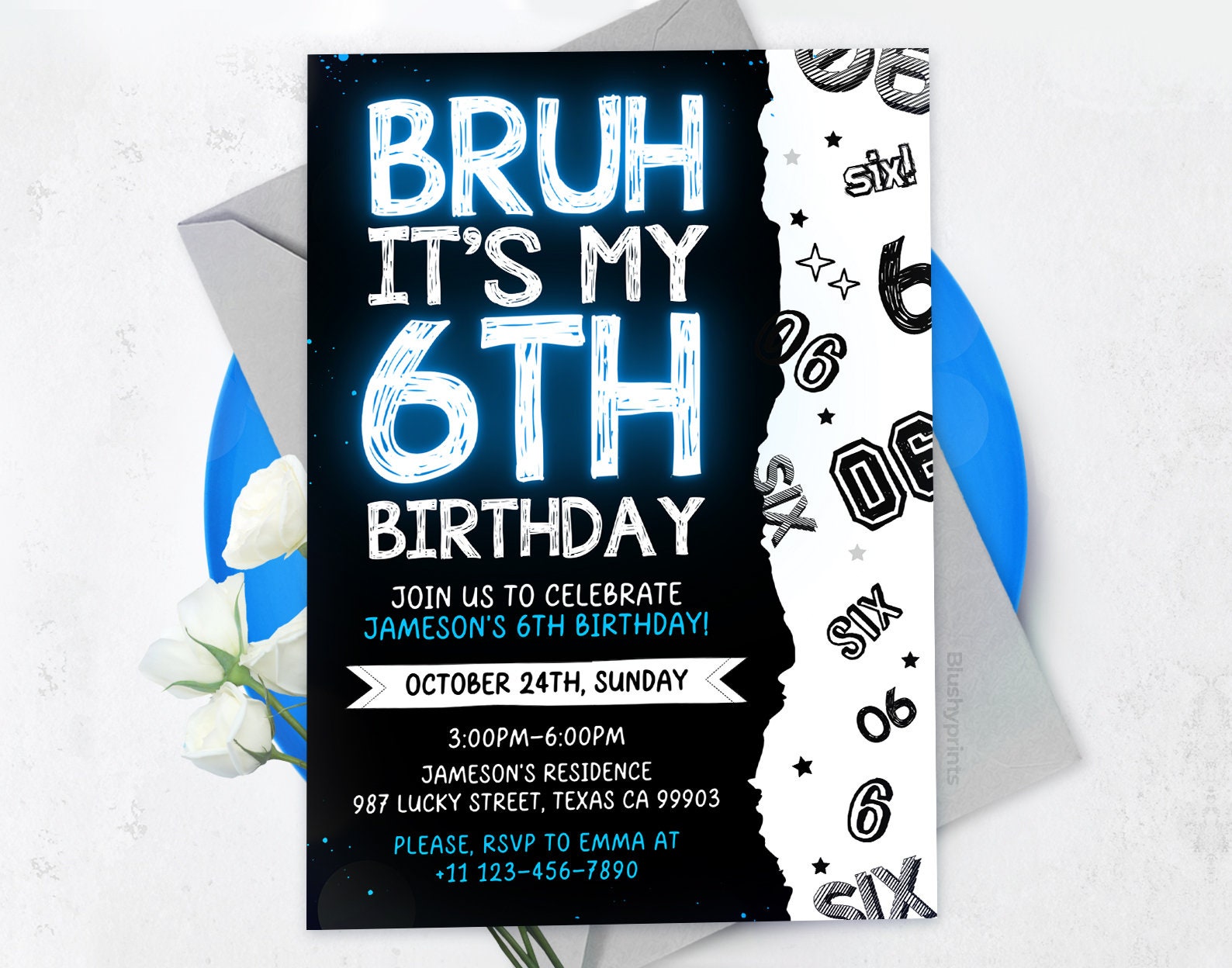 Boy 6Th Birthday Invitation, Bruh Invitation, Bruh its my birthday invitation, BS2401