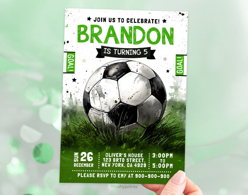Soccer Birthday Invitation, Editable Boy Soccer Invitation, BS2401 image 3