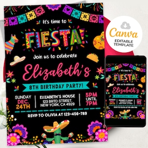 Editable Fiesta Birthday Party Invitation, Fiesta Invitation, Mexican Theme Invitation, Cinco De Mayo, Canva Template BS240103M