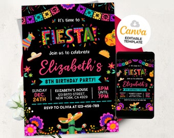 Editable Fiesta Birthday Party Invitation, Fiesta Invitation, Mexican Theme Invitation, Cinco De Mayo, Canva Template BS240103M