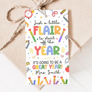 Back To School Pen Tag, Flair gift tag, Teacher pen gift tag, First day of school tag, Staff New Teacher Gift Tag, Canva Template